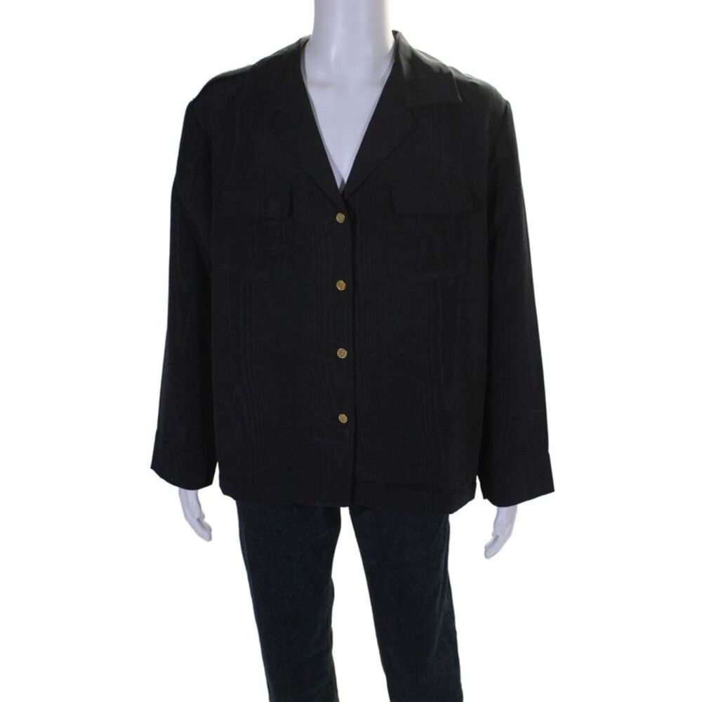 Monsterrat Mens Button Front Long Sleeve Collared Shirt Black Size Extra Large